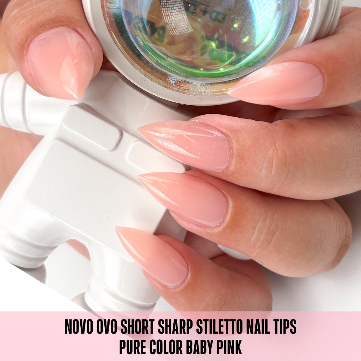 Short Sharp Stiletto Nail Tips Pure Color Baby Pink 224