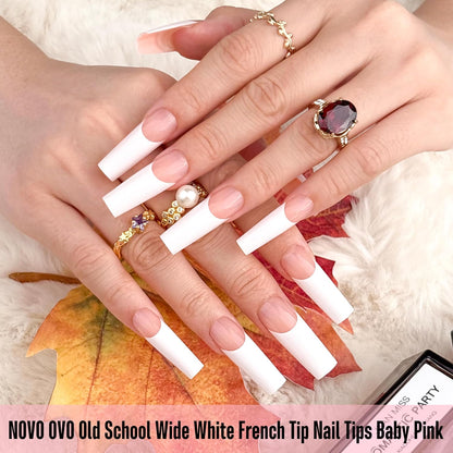 Square Long Wide White French Tip Baby Pink