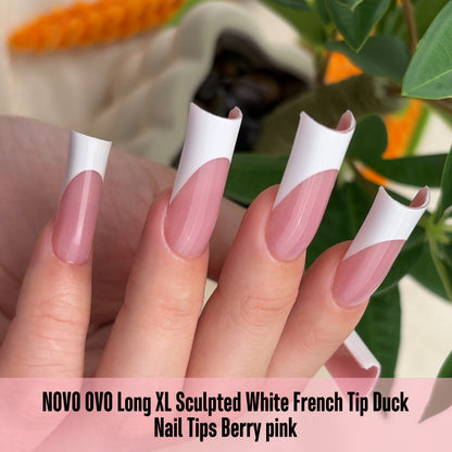 Long XL Sculpted White French Tip Duck Nail Tips
