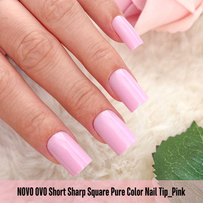 Short Sharp Square Nail Tips Pure Color Pink