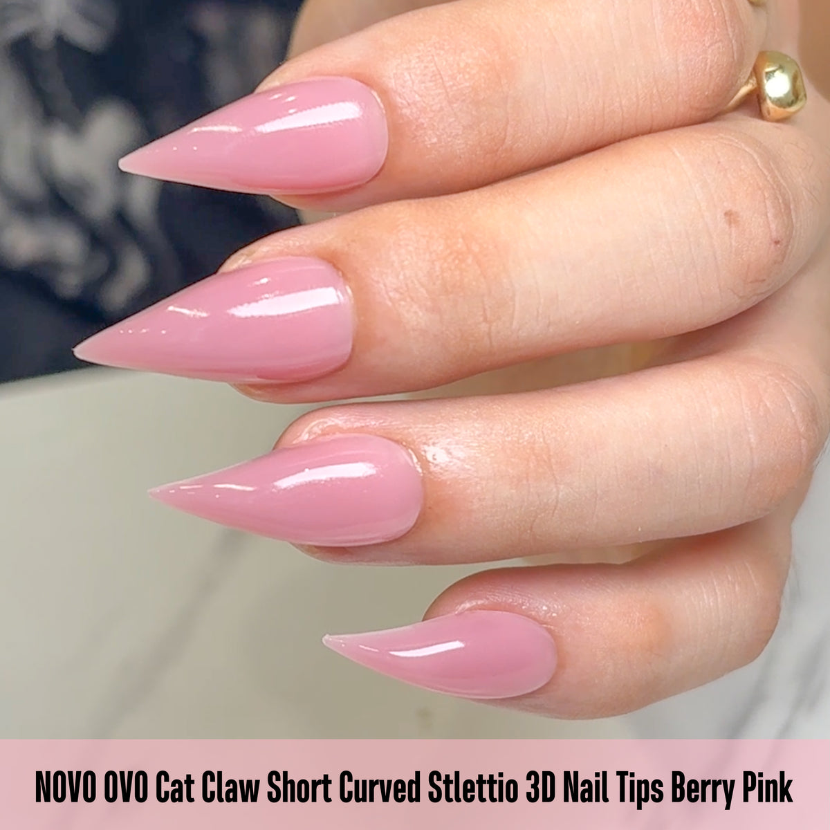 Cat Claw Short Curved Stiletto 3D Nail Tips Berry Pink 128