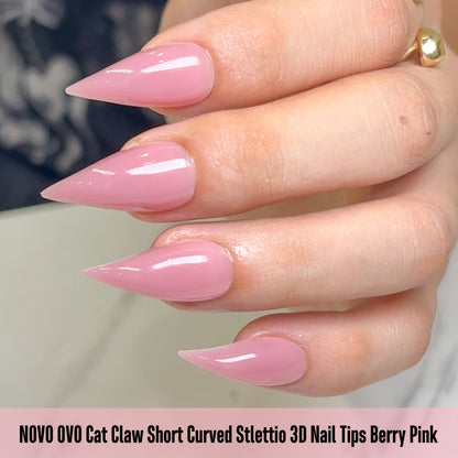 Cat Claw Short Curved Stiletto 3D Nail Tips Berry Pink 128