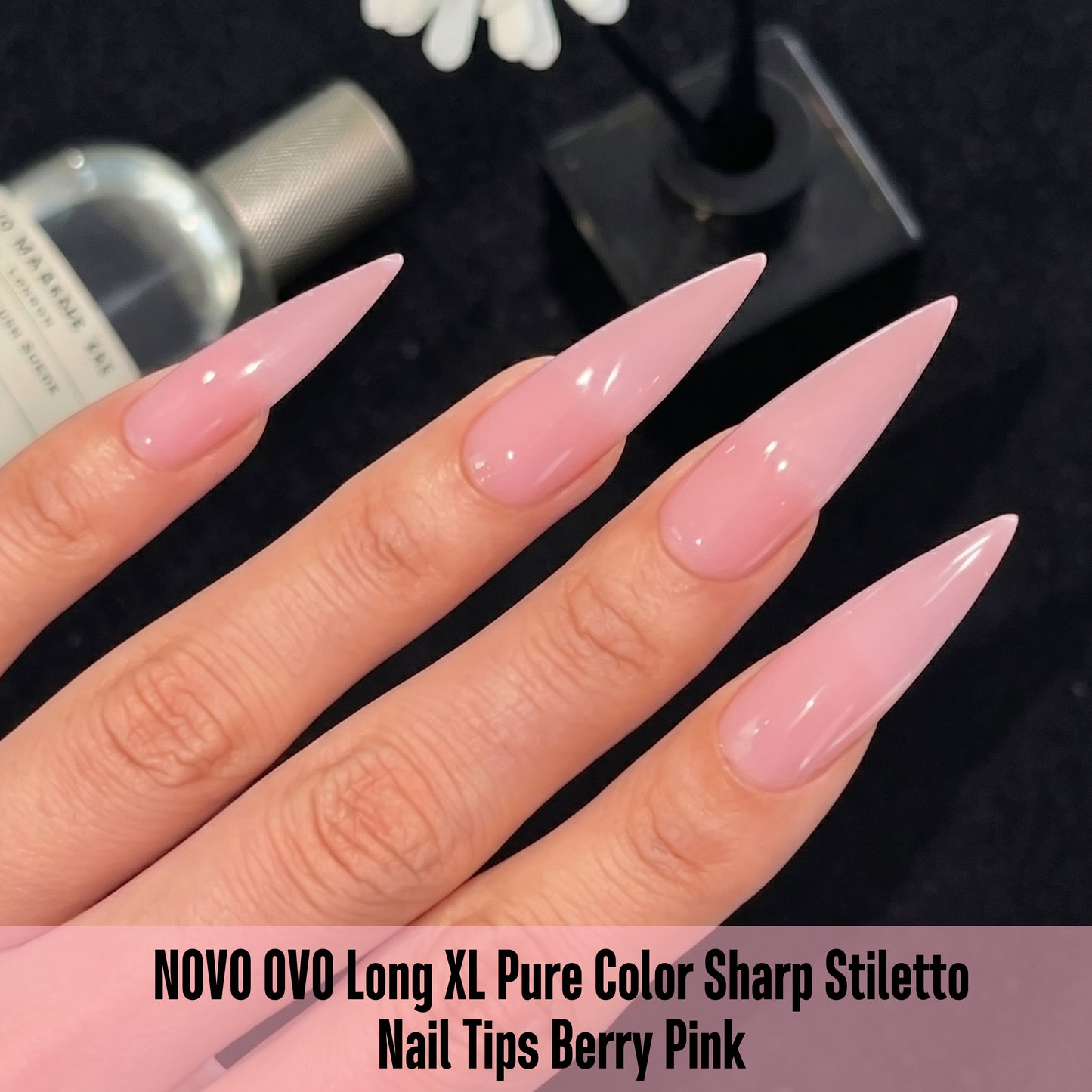 Long XL Pure Color Sharp Stiletto Nail Tips Berry Pink