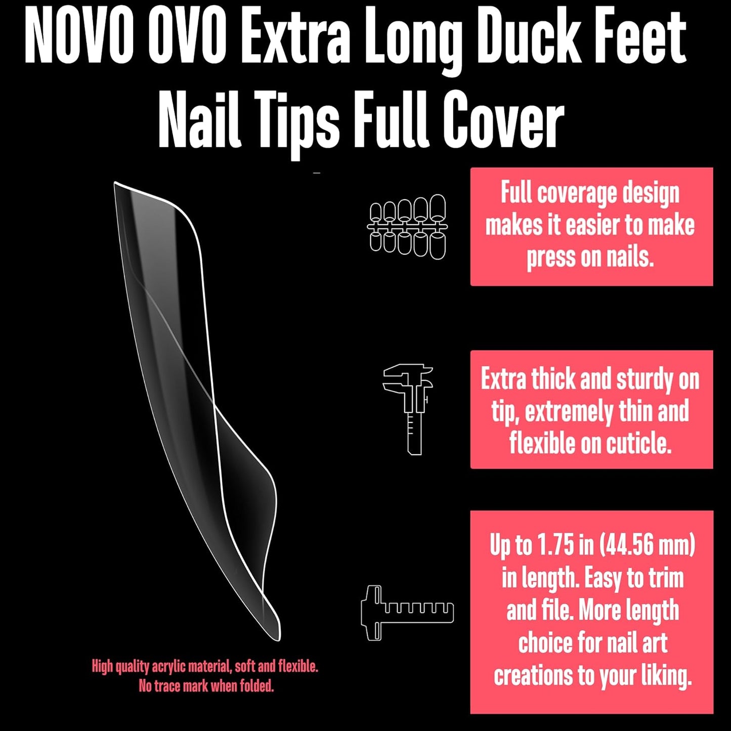 Long Full Cover Duck Nails Clear Small Box
