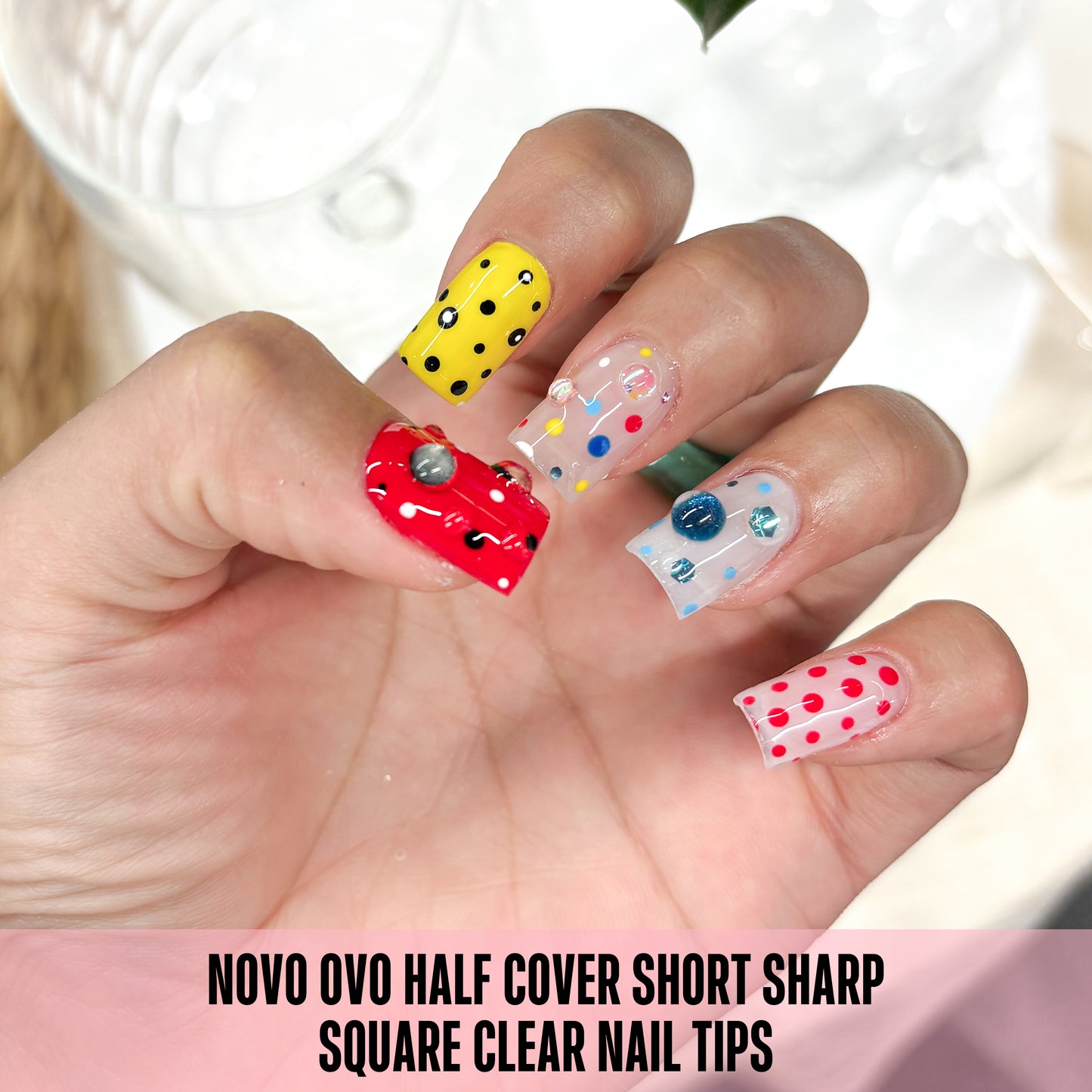 Half Cover Short Sharp Square Clear Nail Tips 224
