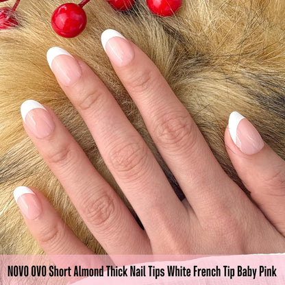 Almond Extra Short White French Tip Baby Pink