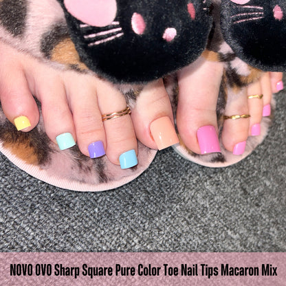 Sharp Square Pure Color Toe Nail Tips Macaron Mix 180