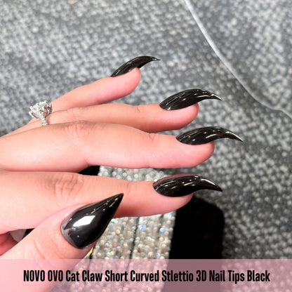Cat Claw Short Curved Stiletto 3D Nail Tips Black 128