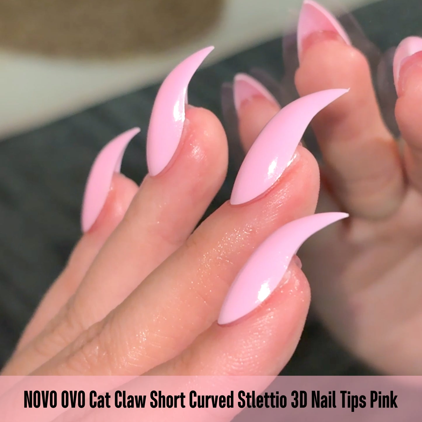 Cat Claw Short Curved Stlettio 3D Nail Tips Pink 128