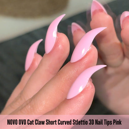 Cat Claw Short Curved Stlettio 3D Nail Tips Pink 128