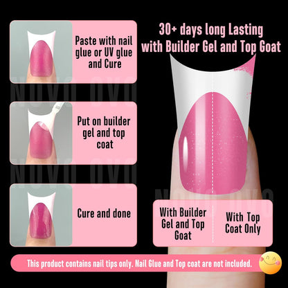 Halloween Duck Nails Medium White French Tips ROSE PINK With Moon Curve