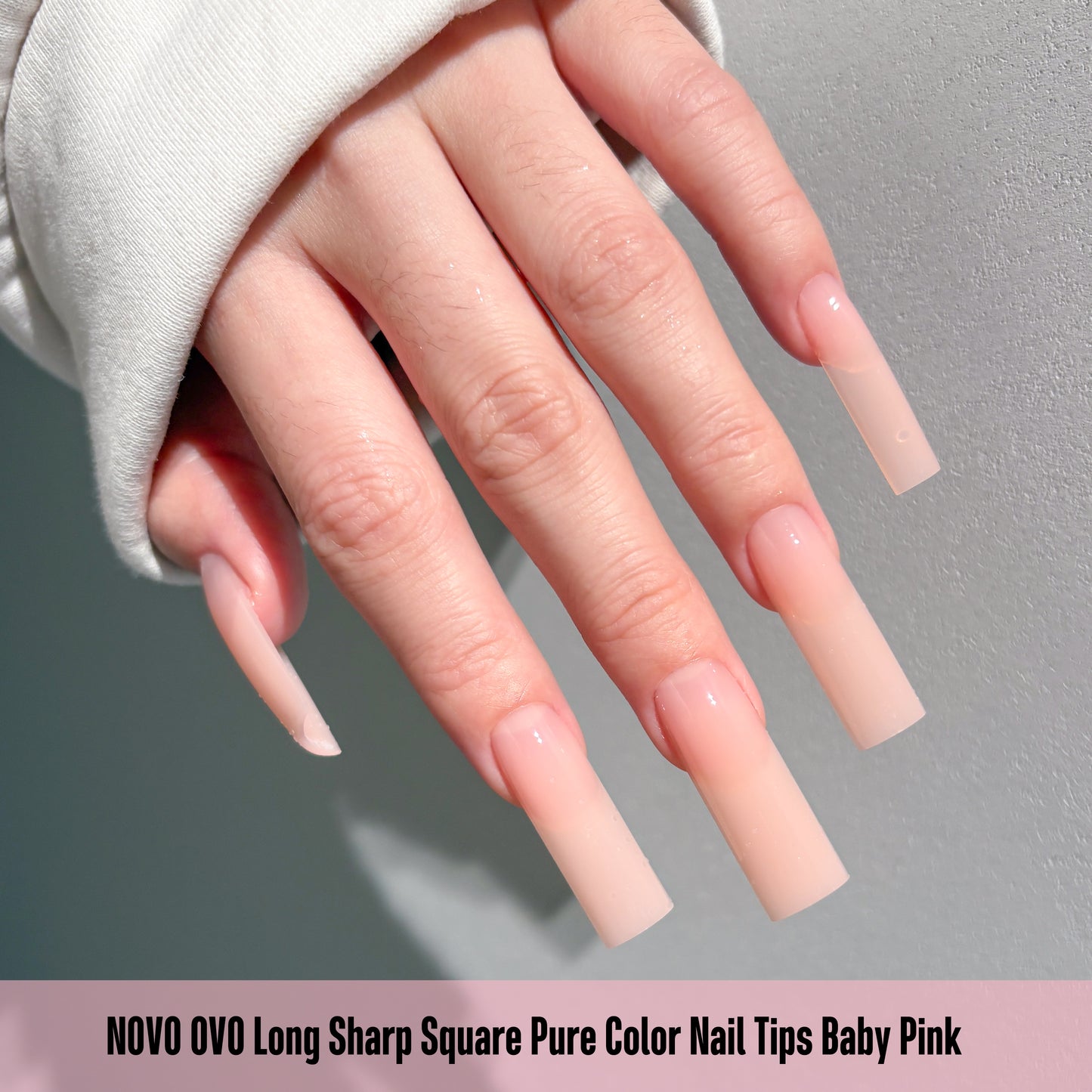 Long Sharp Square Pure Color Nail Tips Baby Pink 180
