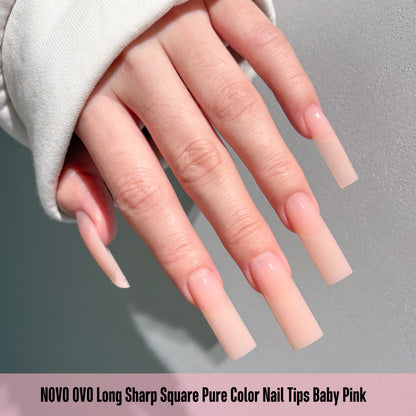 Long Sharp Square Pure Color Nail Tips Baby Pink 180