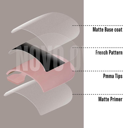 Halloween Black Sharp Square Toe Nail Black French Tips Baby Pink