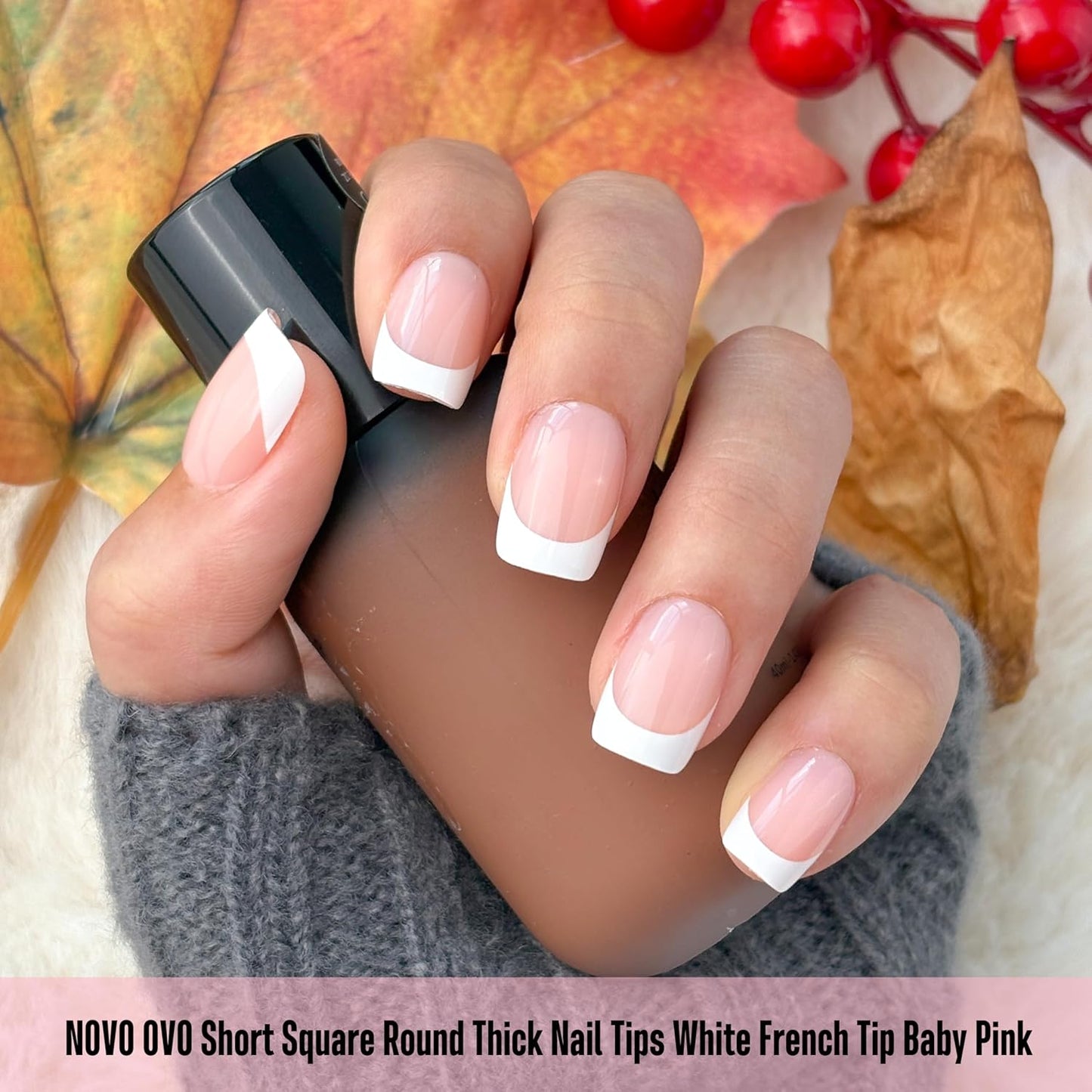 Square Round Short White French Tips Baby Pink