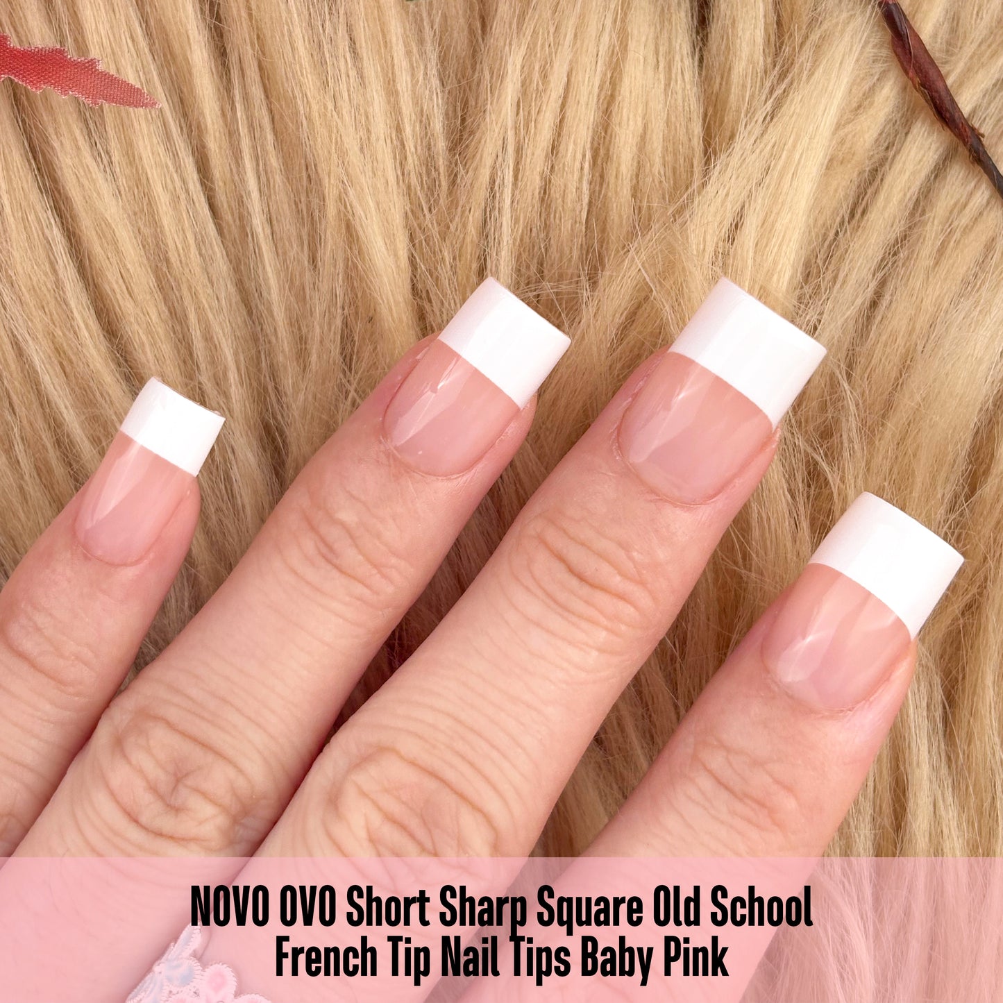 Short Sharp Square Nail Tips Wide White French Tip Baby Pink