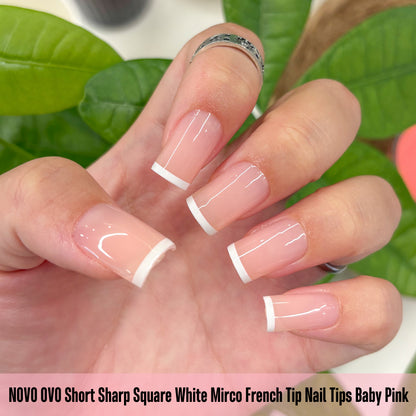 Short Sharp Square White Mirco French Tip Nail Tips Baby Pink 240