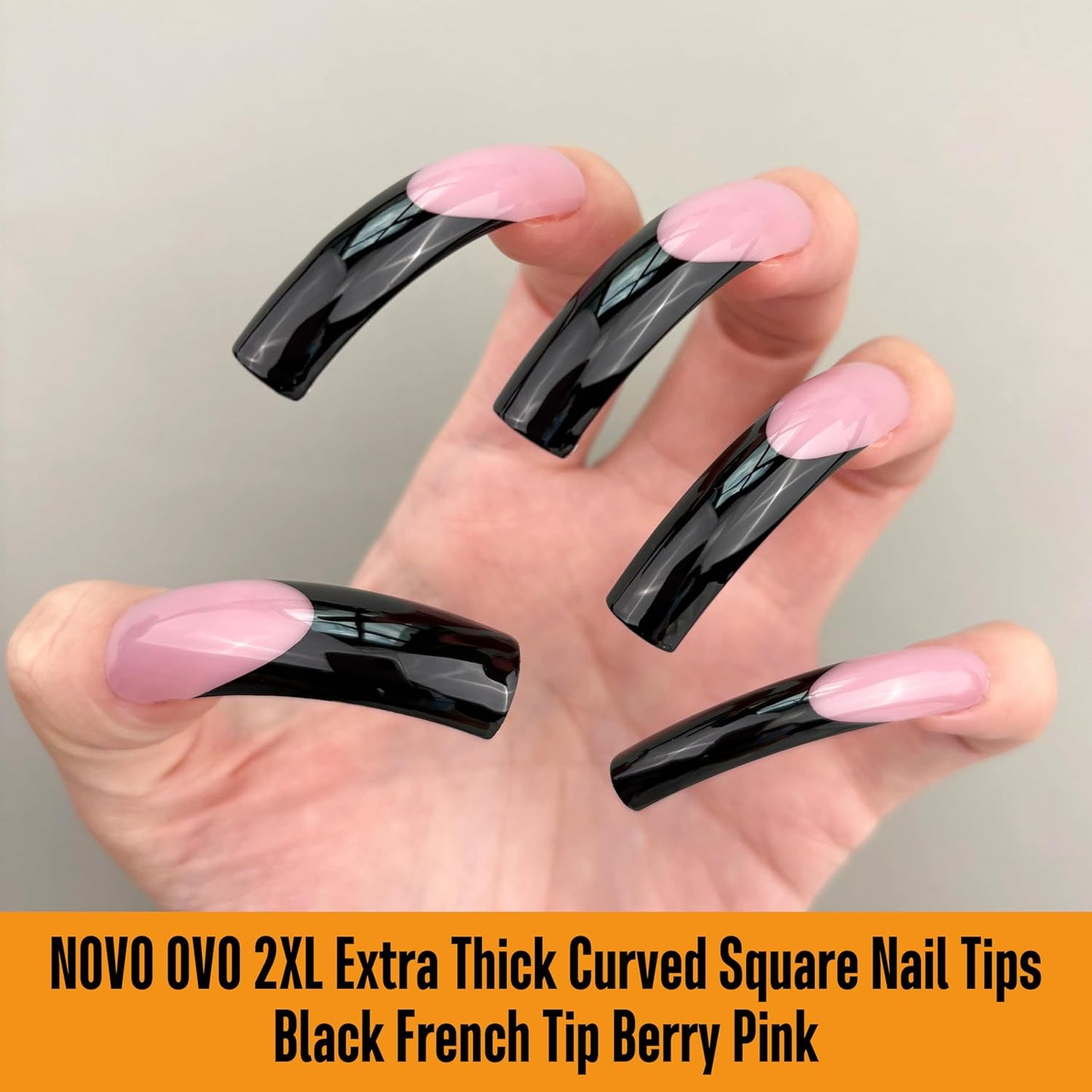 Halloween Curved Square XXL Black French Tip Nail Tips