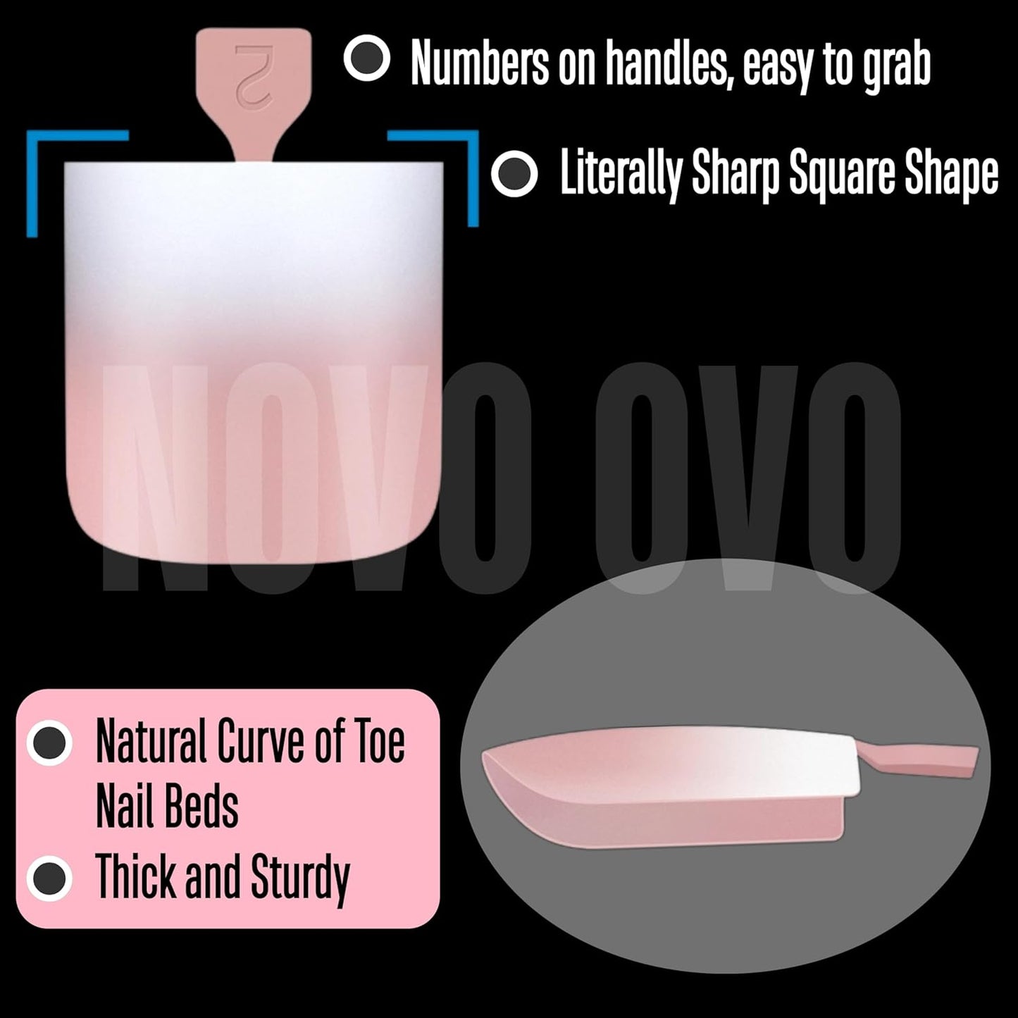 Sharp Square Toe Nail Tips Ombre Baby Pink 15 Sizes 240 Pcs