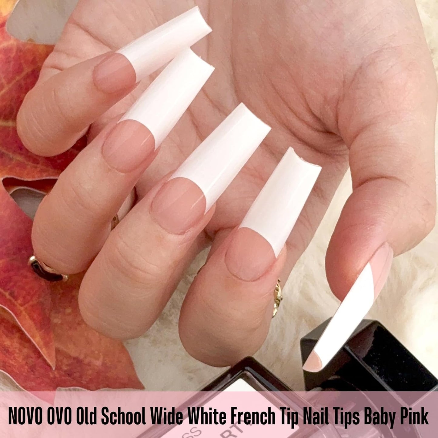 Square Long Wide White French Tip Baby Pink