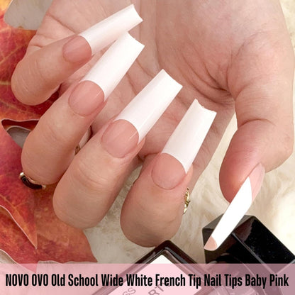 Square Long Wide White French Tip Baby Pink