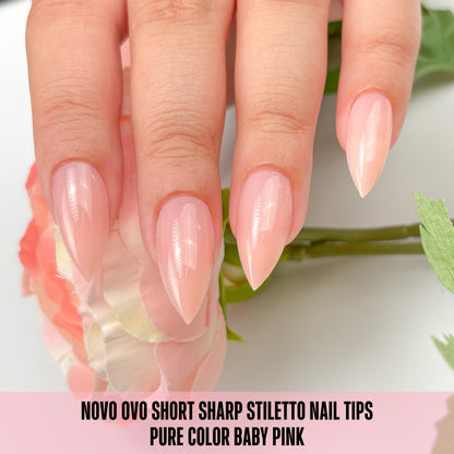 Short Sharp Stiletto Nail Tips Pure Color Baby Pink 224