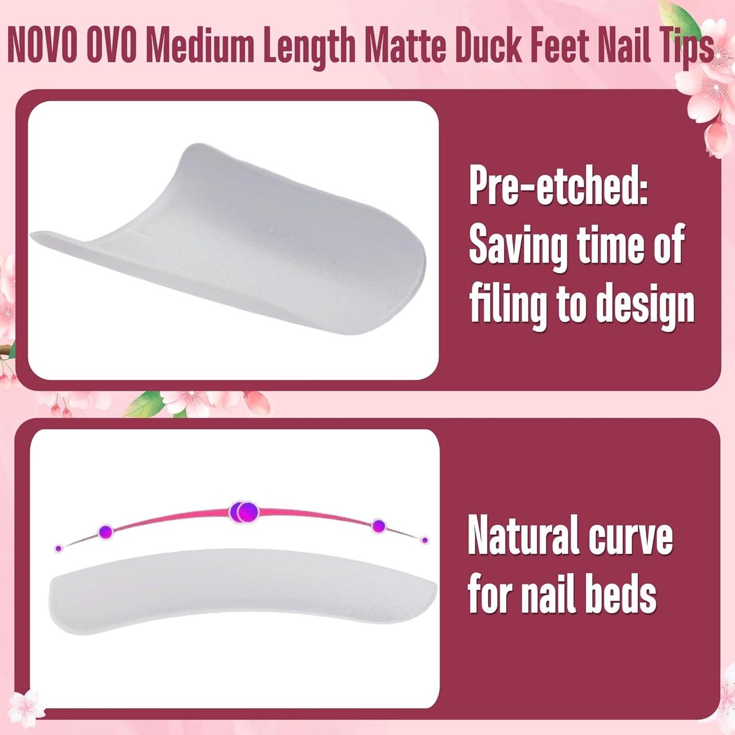 Long Duck Nail Tips Pre-Etched 12 Sizes 120 Pcs