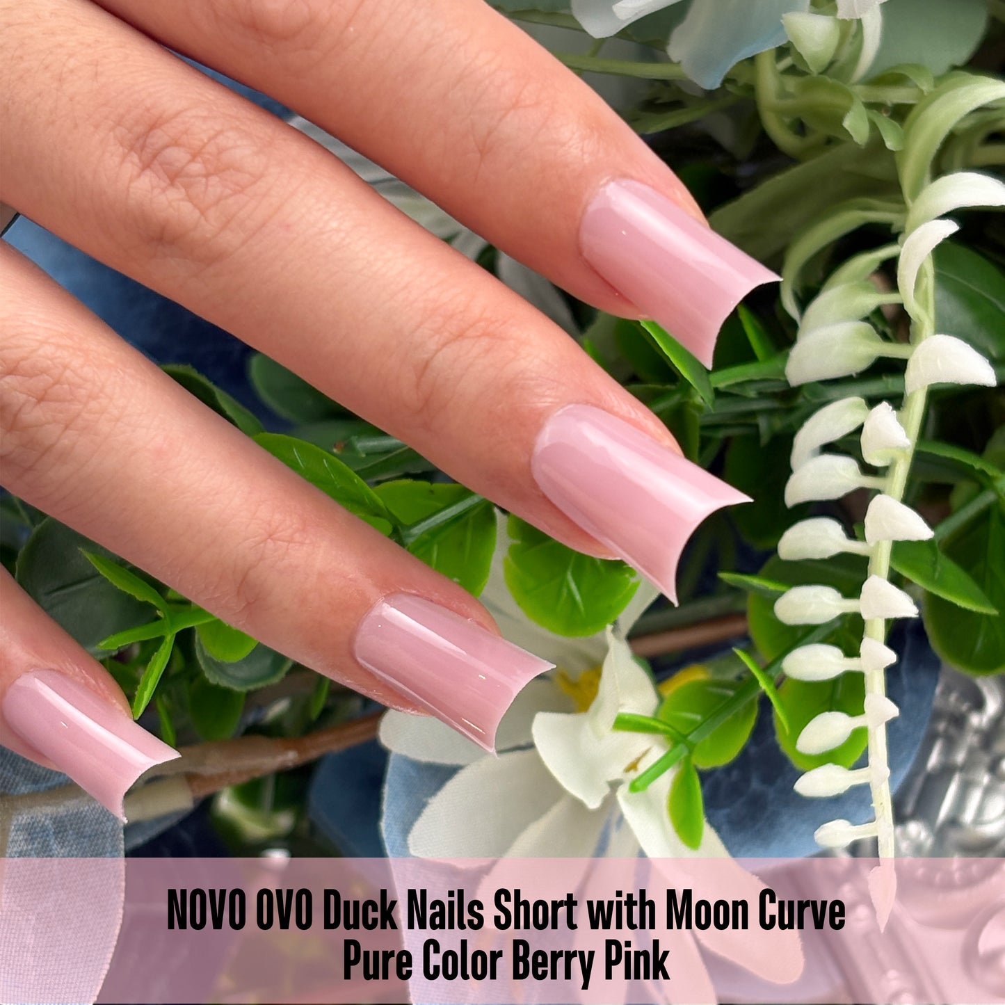 Duck Nails Short with Moon Curve Pure Color Berry Pink