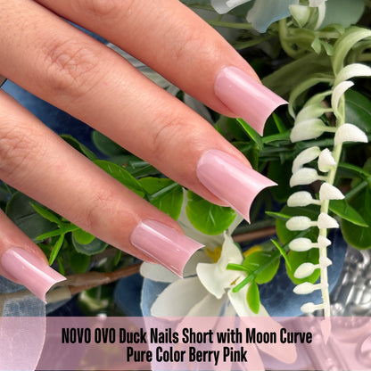 Duck Nails Short with Moon Curve Pure Color Berry Pink
