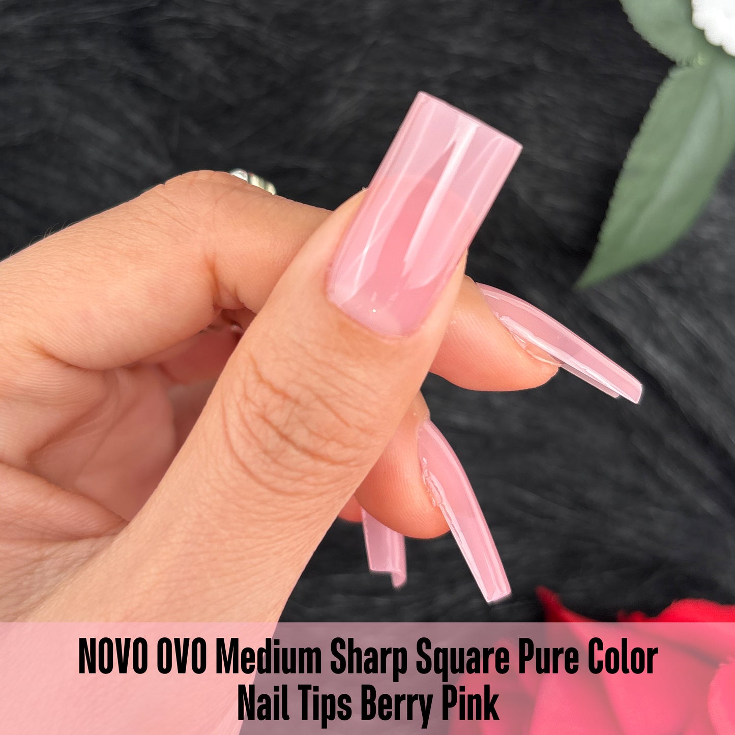 Meidum Sharp Square Pure Color Nail Tips Berry Pink 180