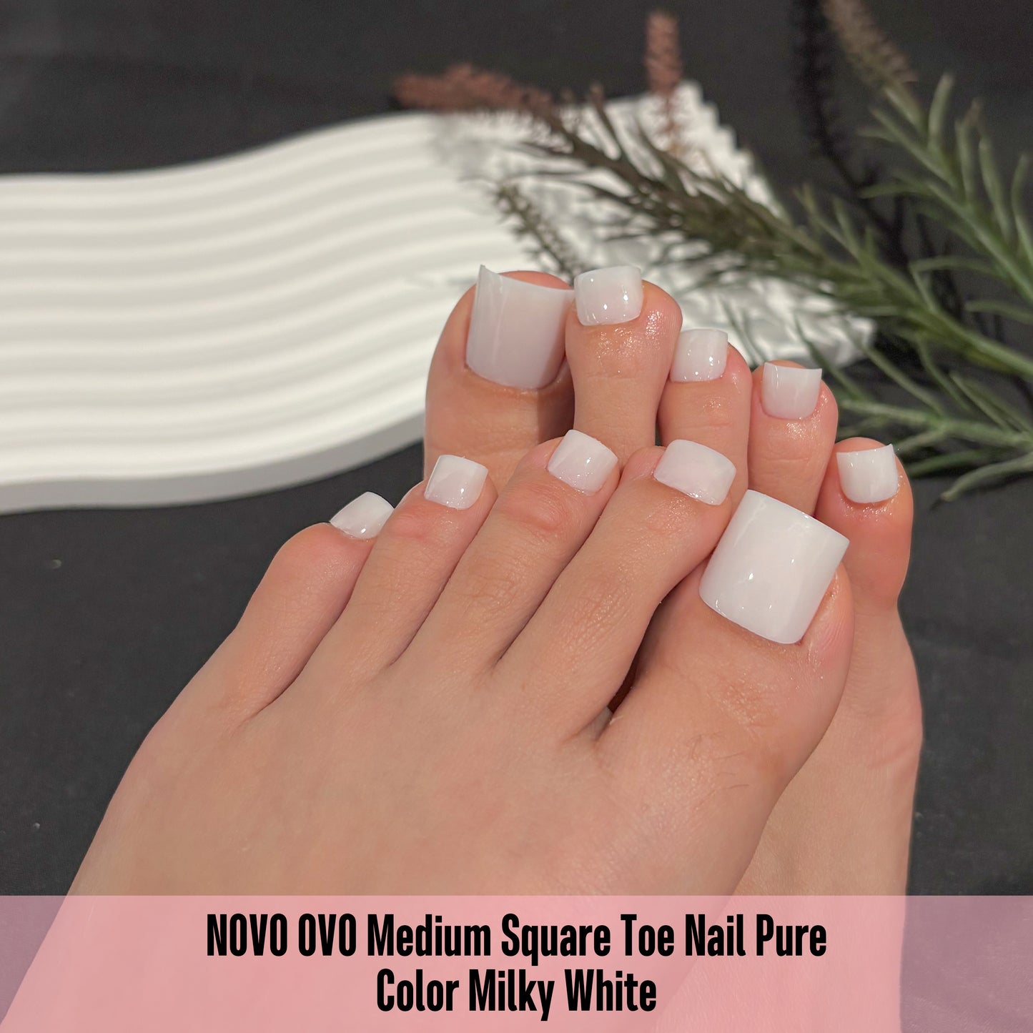 Sharp Square Pure Color Toe Nail Tips Milky White