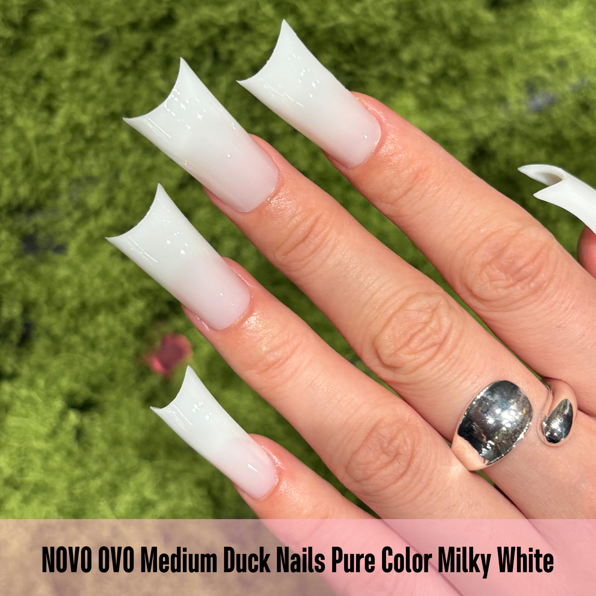 Medium Duck Nails Pure Color Milky White