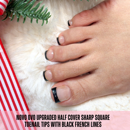 Half Cover Toe Nail Tips Black French Tip