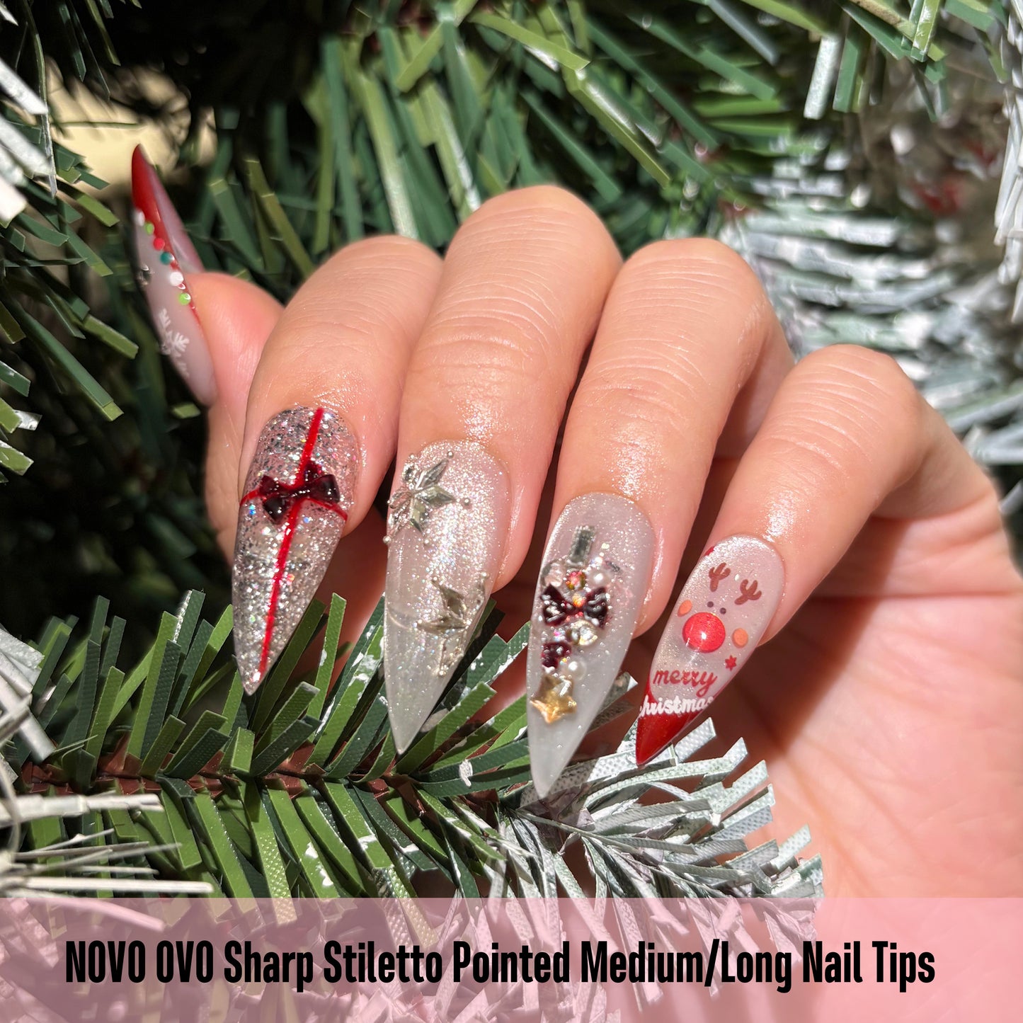 Medium Long Clear Sharp Stiletto Nail Tips 224