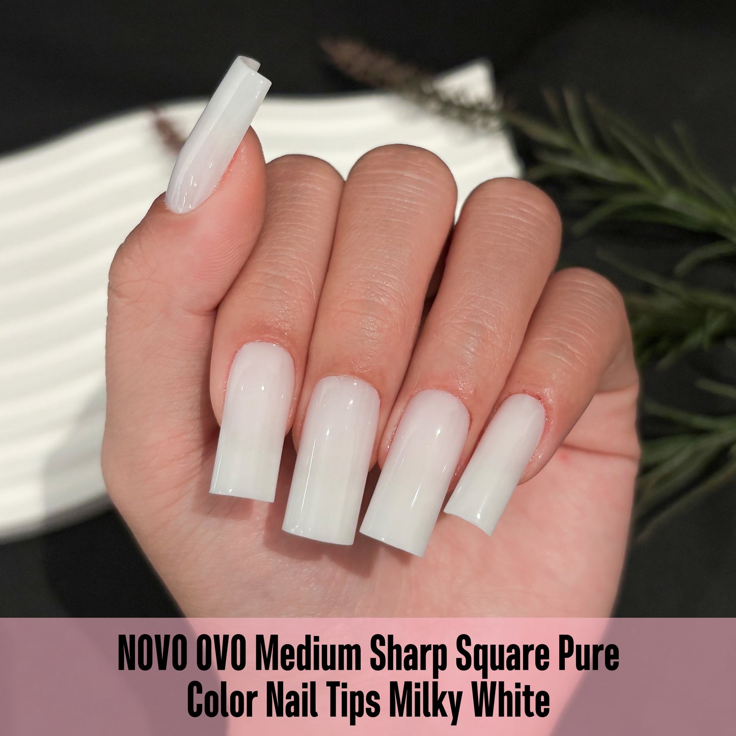 Meidum Sharp Square Pure Color Nail Tips Milky White
