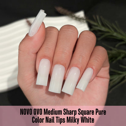 Meidum Sharp Square Pure Color Nail Tips Milky White