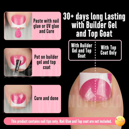 Extra Short Sharp Square Toe Nail Tips White French Tip Rose Pink