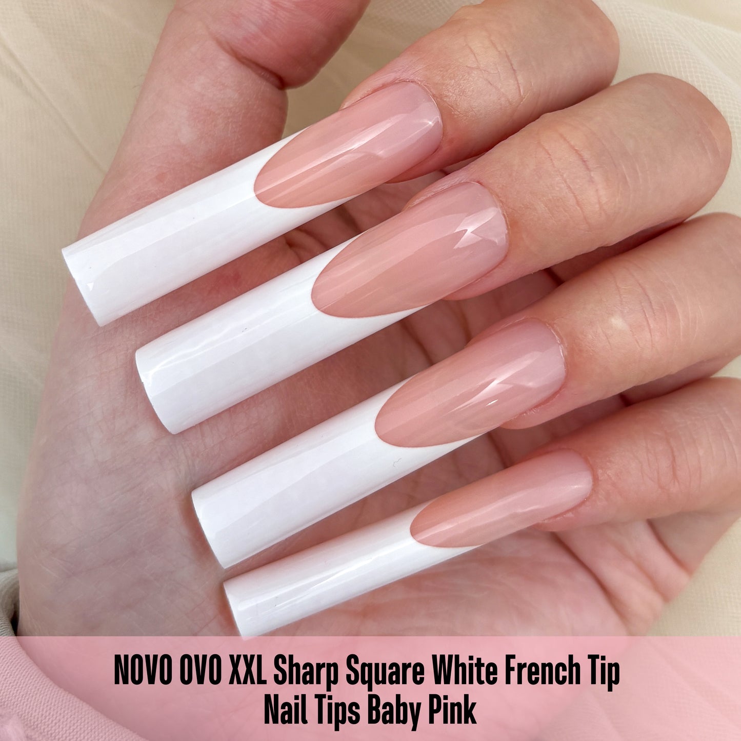 XXL Sharp Square White French Tip Naili Tips Baby Pink 150
