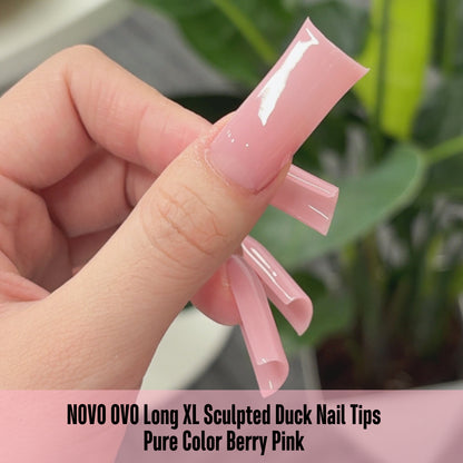 Long XL Sculpted Duck Nail Tips Pure Color Berry Pink 240