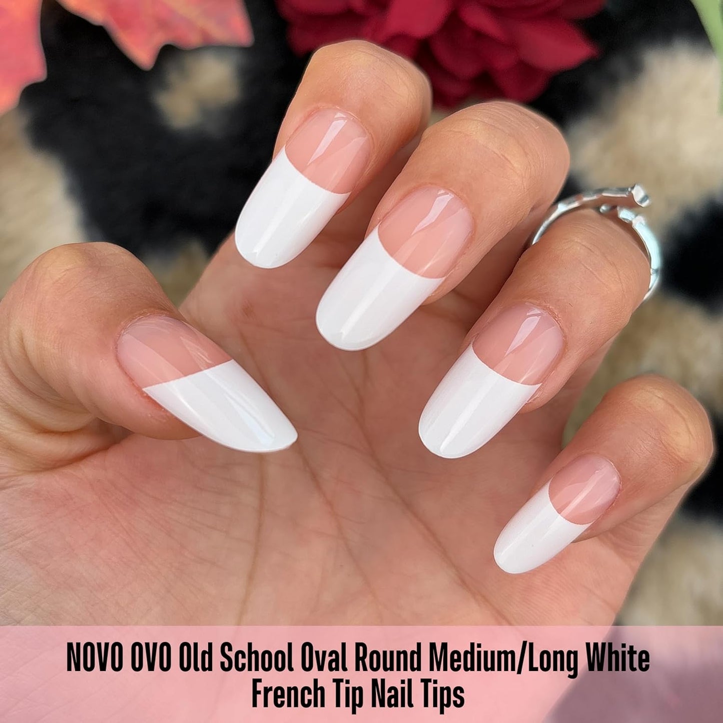 Medium Long Oval Round Old School White French Tip Baby Pink 240