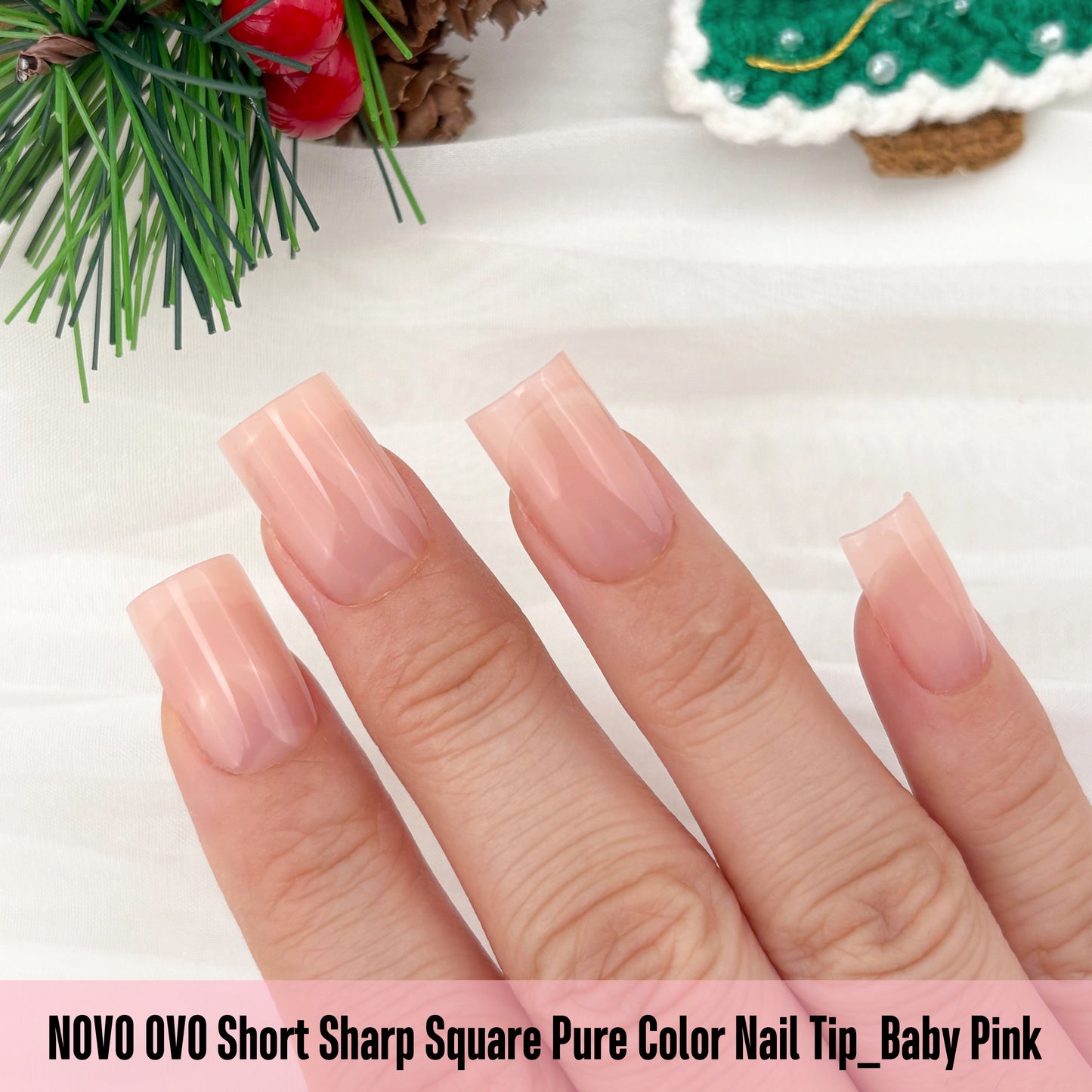 Short Sharp Square Nail Tips Pure Color Baby Pink