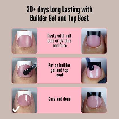 Halloween Black Sharp Square Toe Nail Black and White French Tips Mix