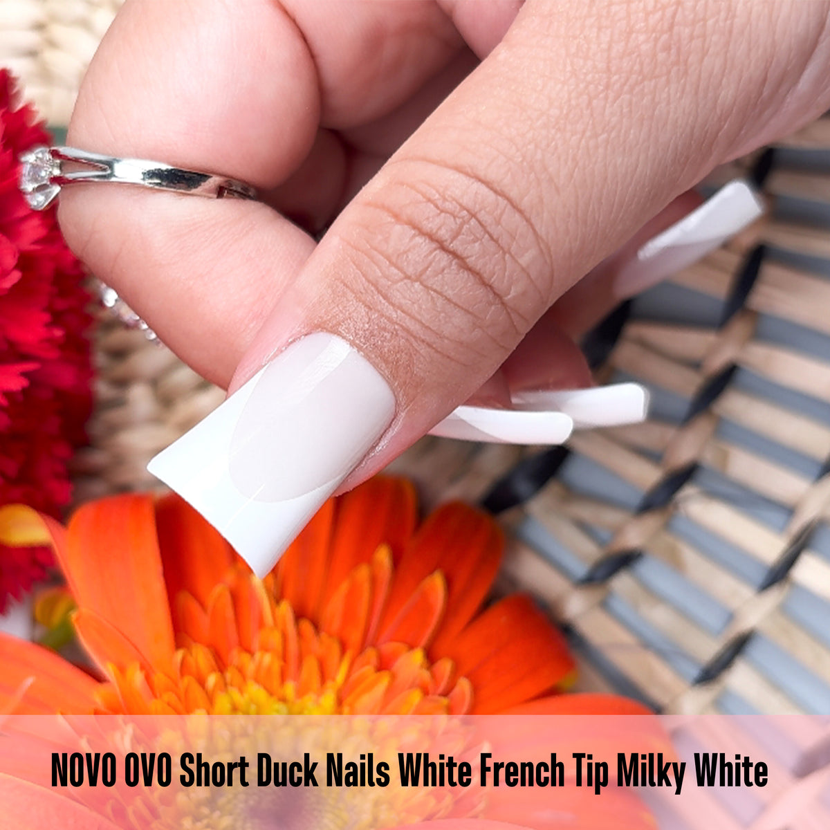 Short Duck Nails White French Tip Milky White 360