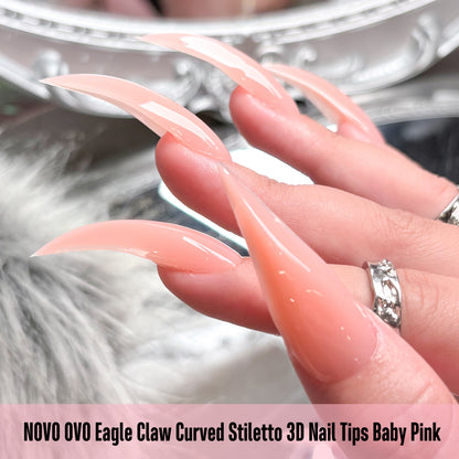 Eagle Claw Curved Stiletto 3D Nail Tips Baby Pink 128