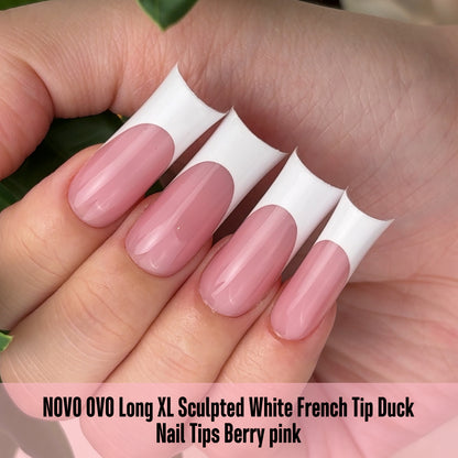 Long XL Sculpted White French Tip Duck Nail Tips