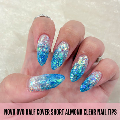 Half Cover Short Almond Clear Nail Tips 224