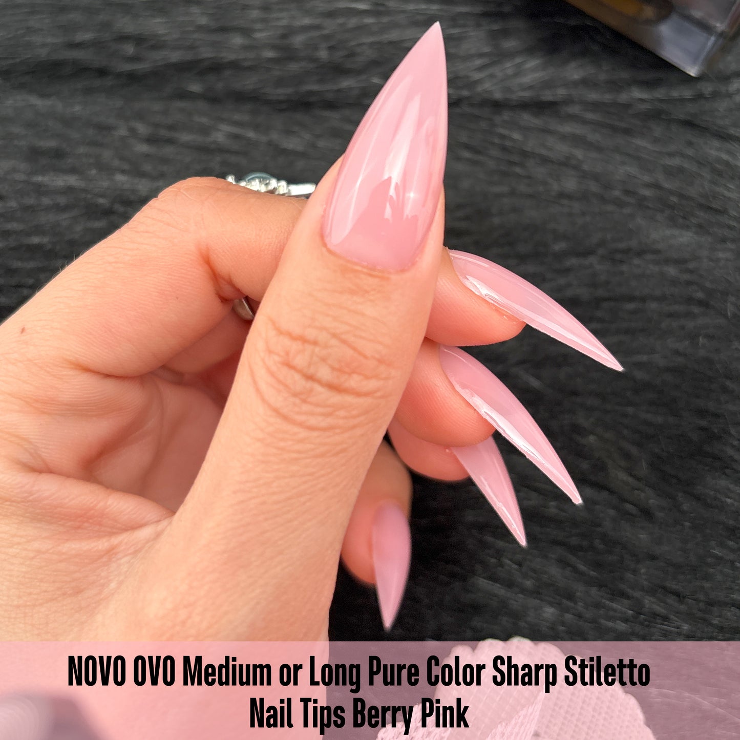 Medium or Long Pure Color Sharp Stiletto Nail Tips Berry Pink