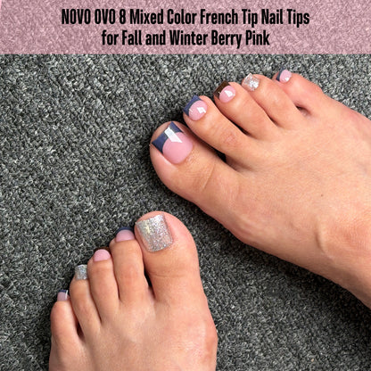 Sharp Square Toe Nail Tips BERRY PINK 8 Color For Winter