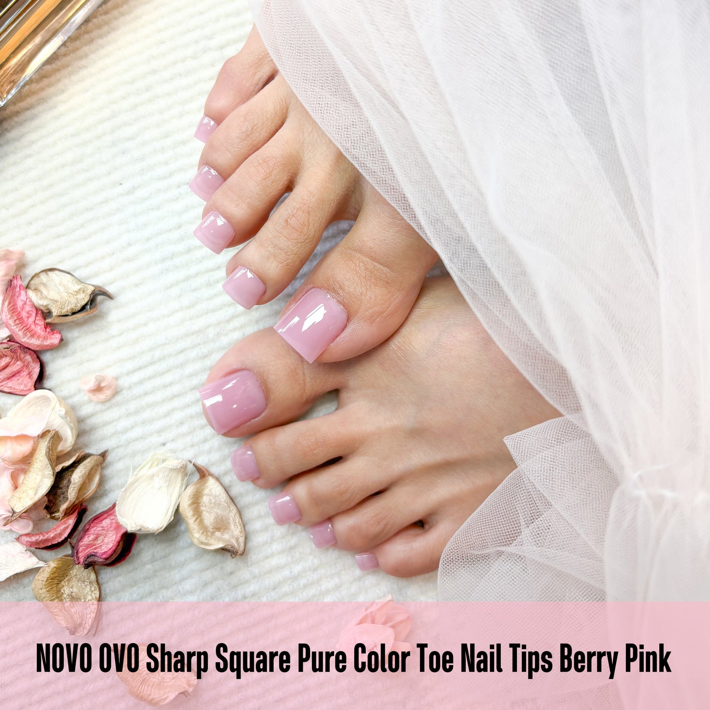 Sharp Square Pure Color Toe Nail Tips Berry Pink 240