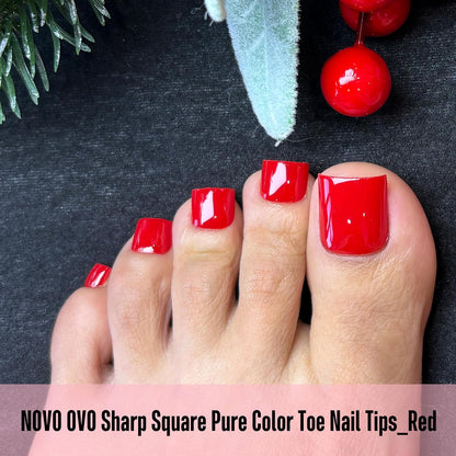 Sharp Square Pure Color Toe Nail Tips Red 240